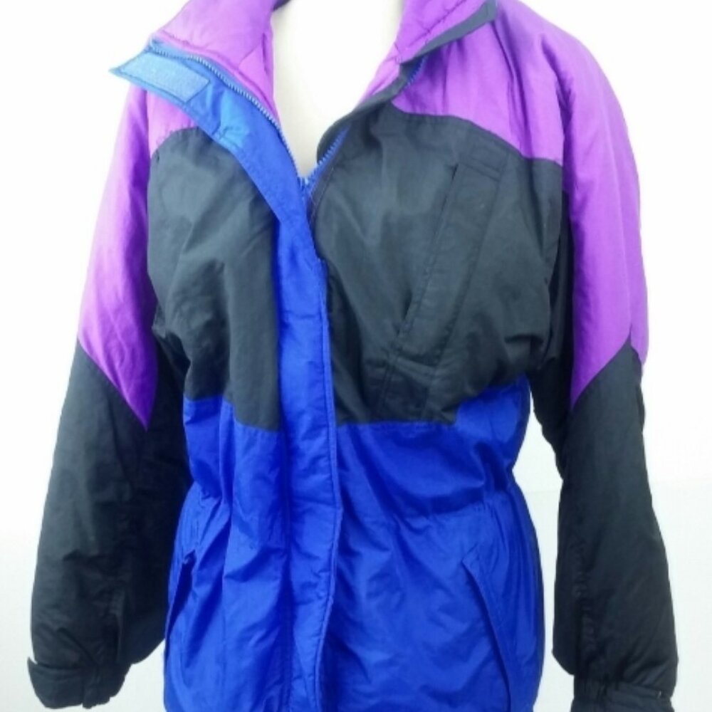 Vintage Sportina Women's Size Ski Jacket Vintage Blue Purple Black Nylon Winter